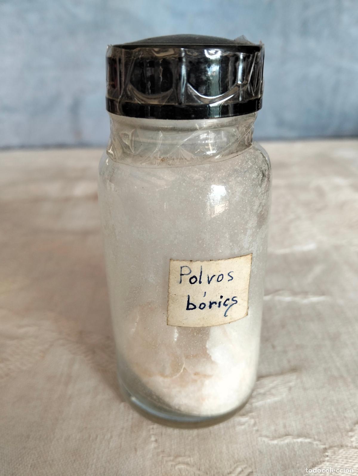 Antiques: Antiguo bote de cristal transparente frasco peque&ntilde;o polvos b&oacute;ricos b&oacute;rics medicamento a&ntilde;os 50