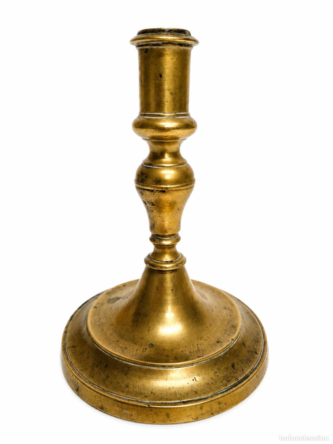 Antig&uuml;edades: Antiguo Candelero, Candelabro - Bronce - Altura 15 cm - S.XVIII