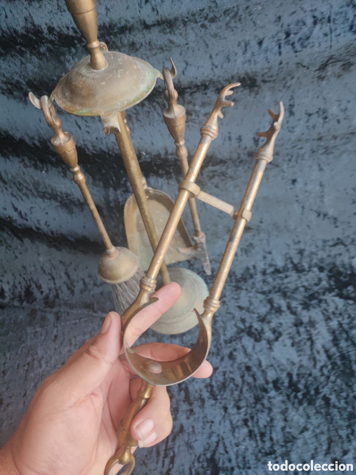 Antig&uuml;edades: Juego de herramientas para chimenea todo en bronce - Foto 3