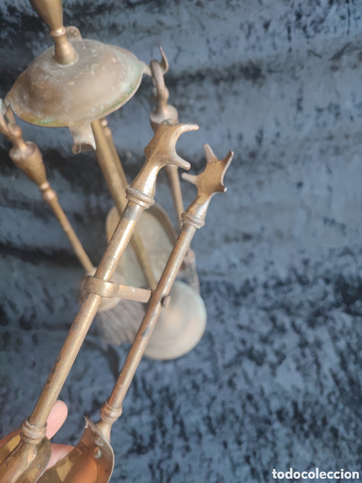 Antig&uuml;edades: Juego de herramientas para chimenea todo en bronce - Foto 4