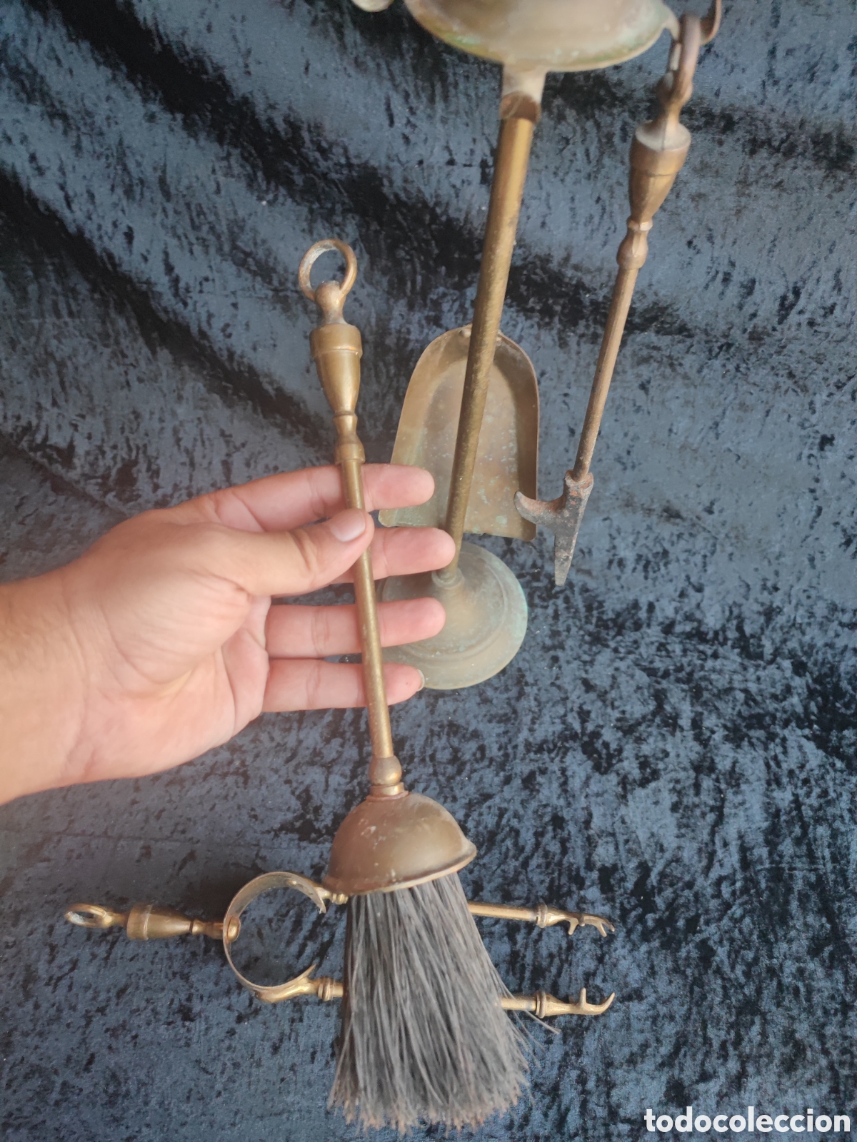 Antig&uuml;edades: Juego de herramientas para chimenea todo en bronce - Foto 5
