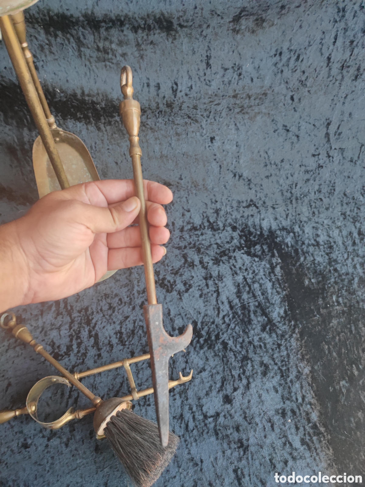 Antig&uuml;edades: Juego de herramientas para chimenea todo en bronce - Foto 6