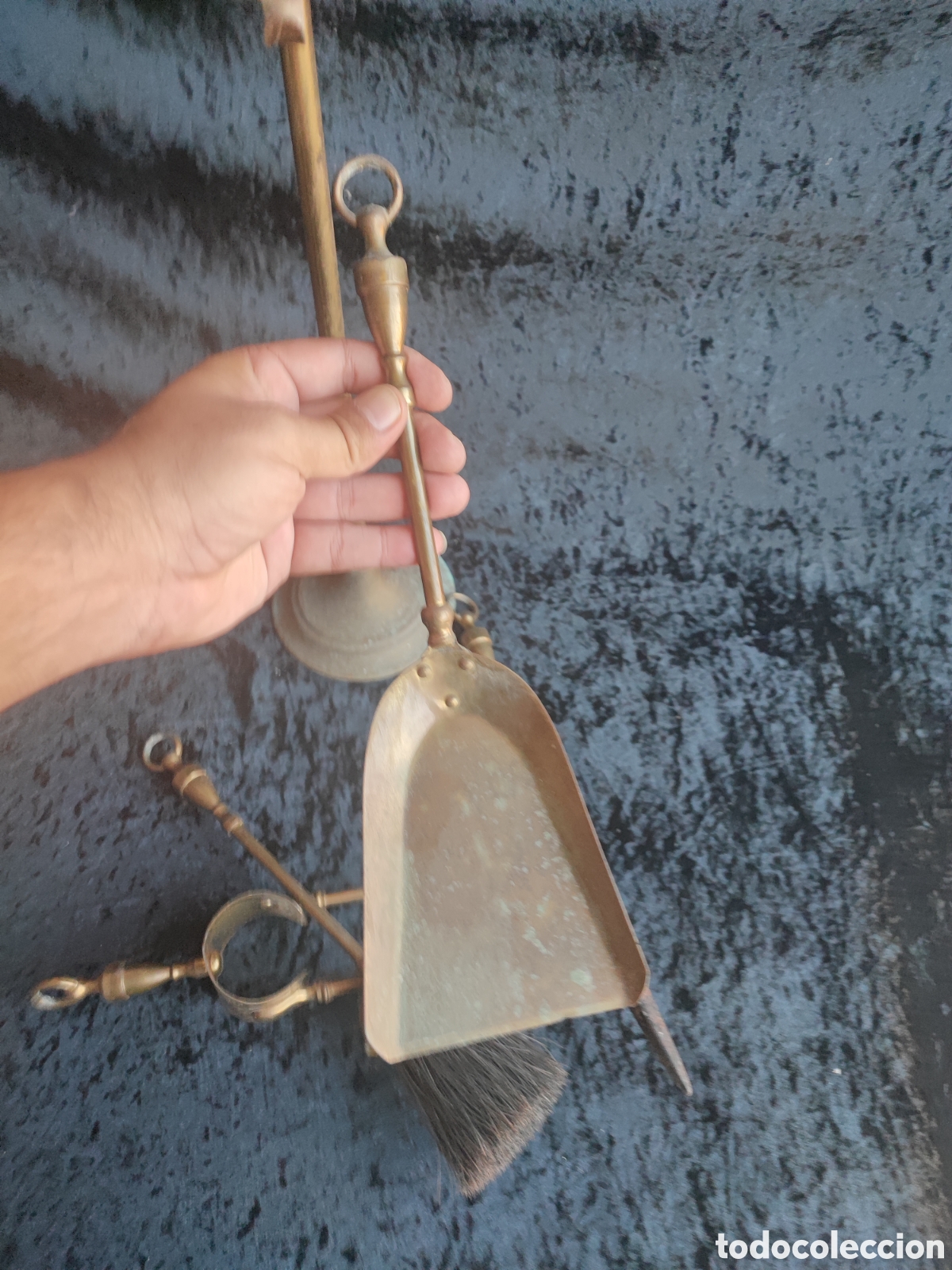 Antig&uuml;edades: Juego de herramientas para chimenea todo en bronce - Foto 7