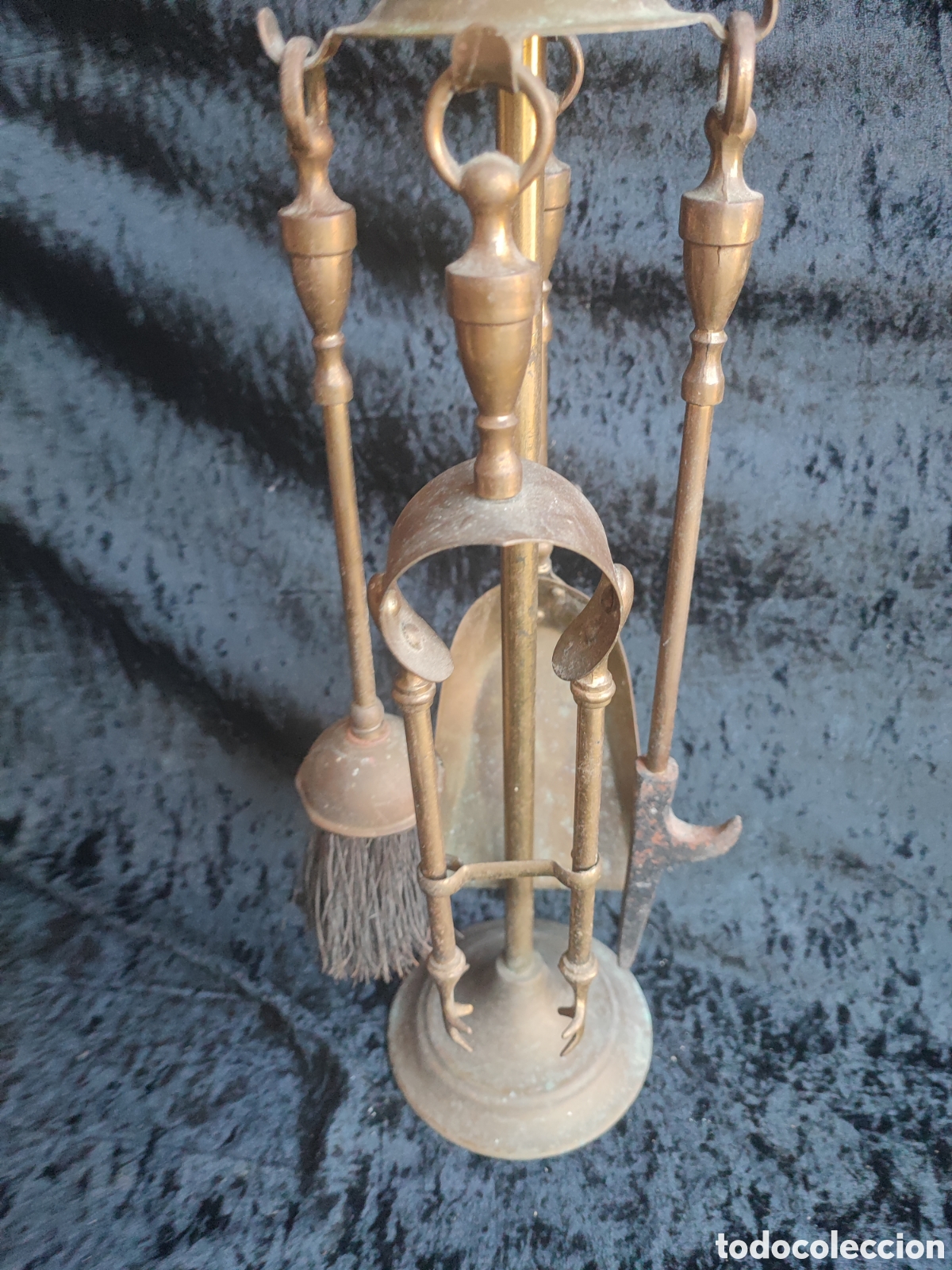 Antig&uuml;edades: Juego de herramientas para chimenea todo en bronce - Foto 8