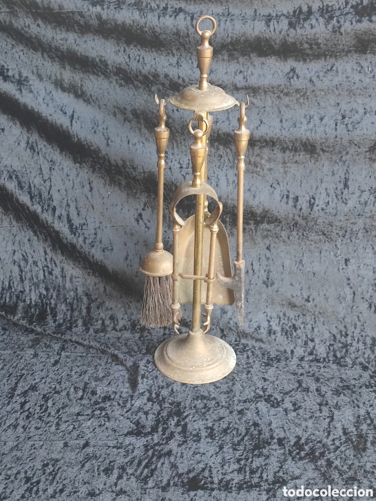 Antiques: Juego de herramientas para chimenea todo en bronce