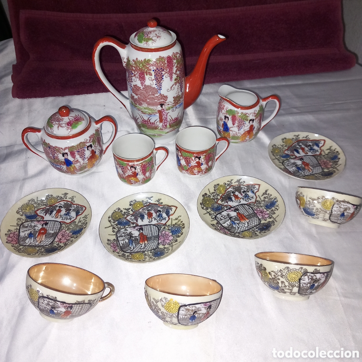Antiques: JUEGO DE CAFE CHINO/GEISHA y CASCARA de HUEVO(DECORADOS A MANO)
