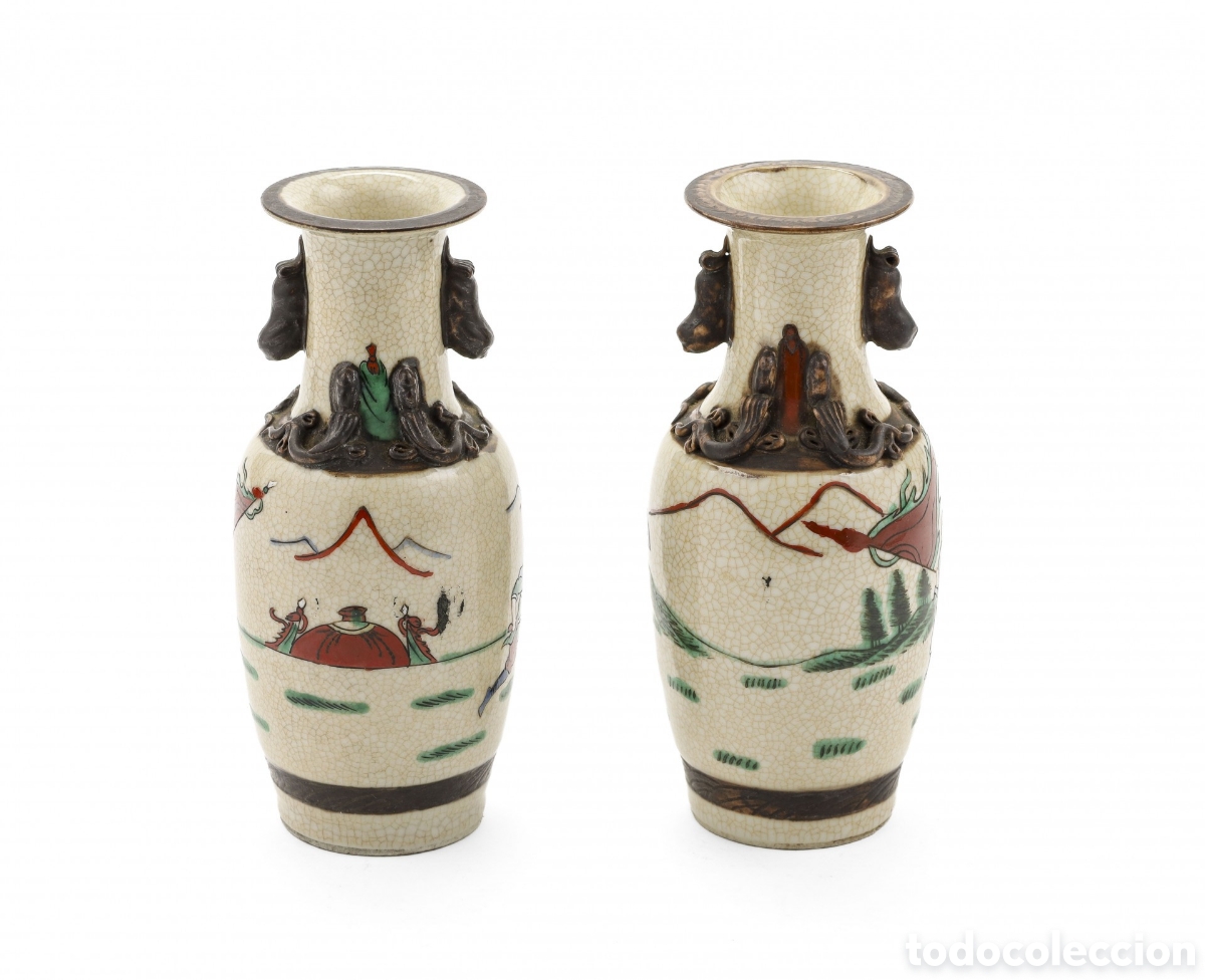 Antig&uuml;edades: Paire de Vases Nankin Anciens - Porcelaine de Chine Fin XIXe / D&eacute;but XXe