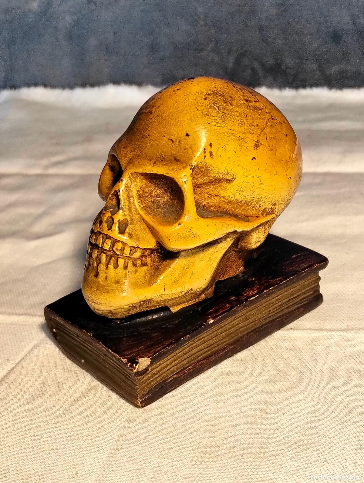 Antig&uuml;edades: Figura escultura peque&ntilde;a pisapapeles antiguo forma calavera humana cr&aacute;neo humano Fius Manresa