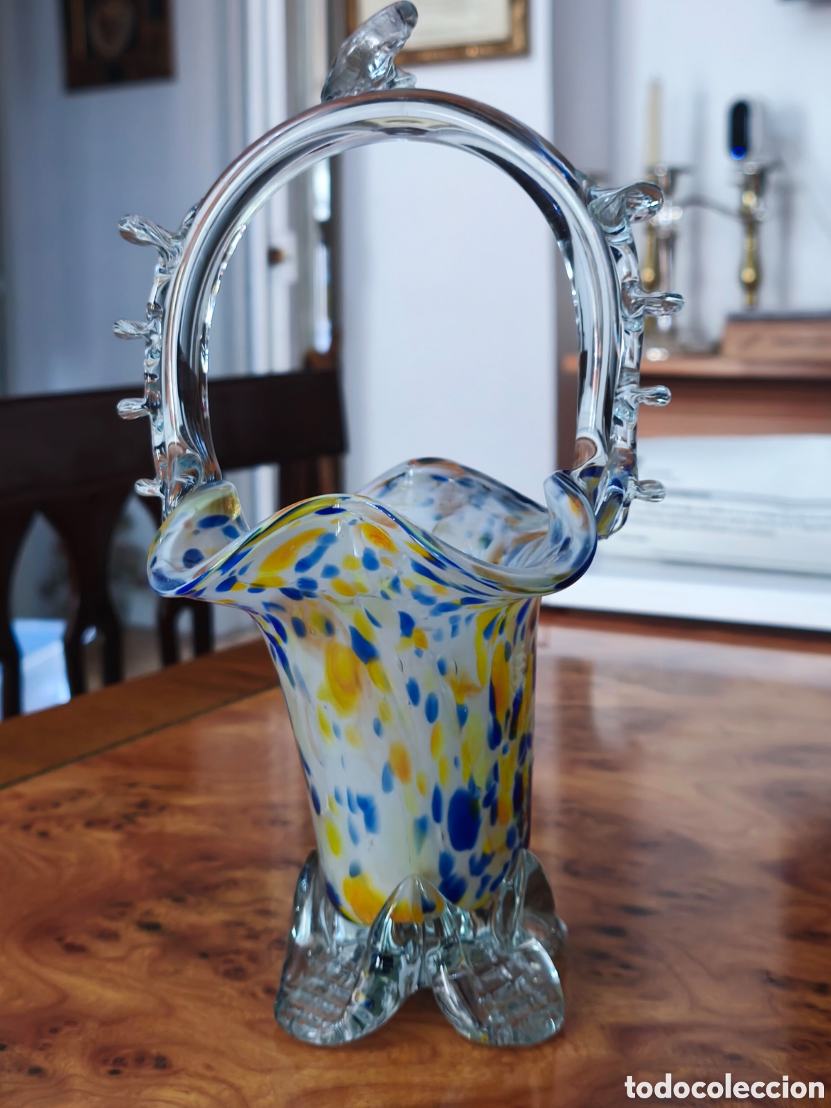 Antig&uuml;edades: Cesta Vintage de Cristal de Murano (A&ntilde;os 60/70) &ndash; Vidrio Soplado