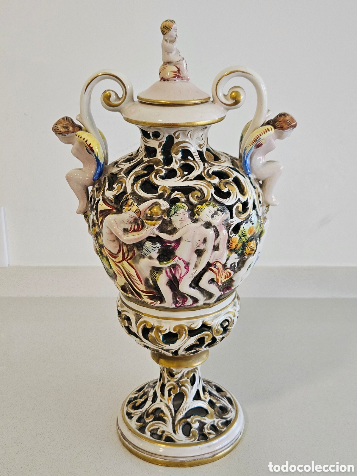 Antig&uuml;edades: &Acirc;nfora em Porcelana Italiana Capodimonte 34cm - Marcada e Numerada