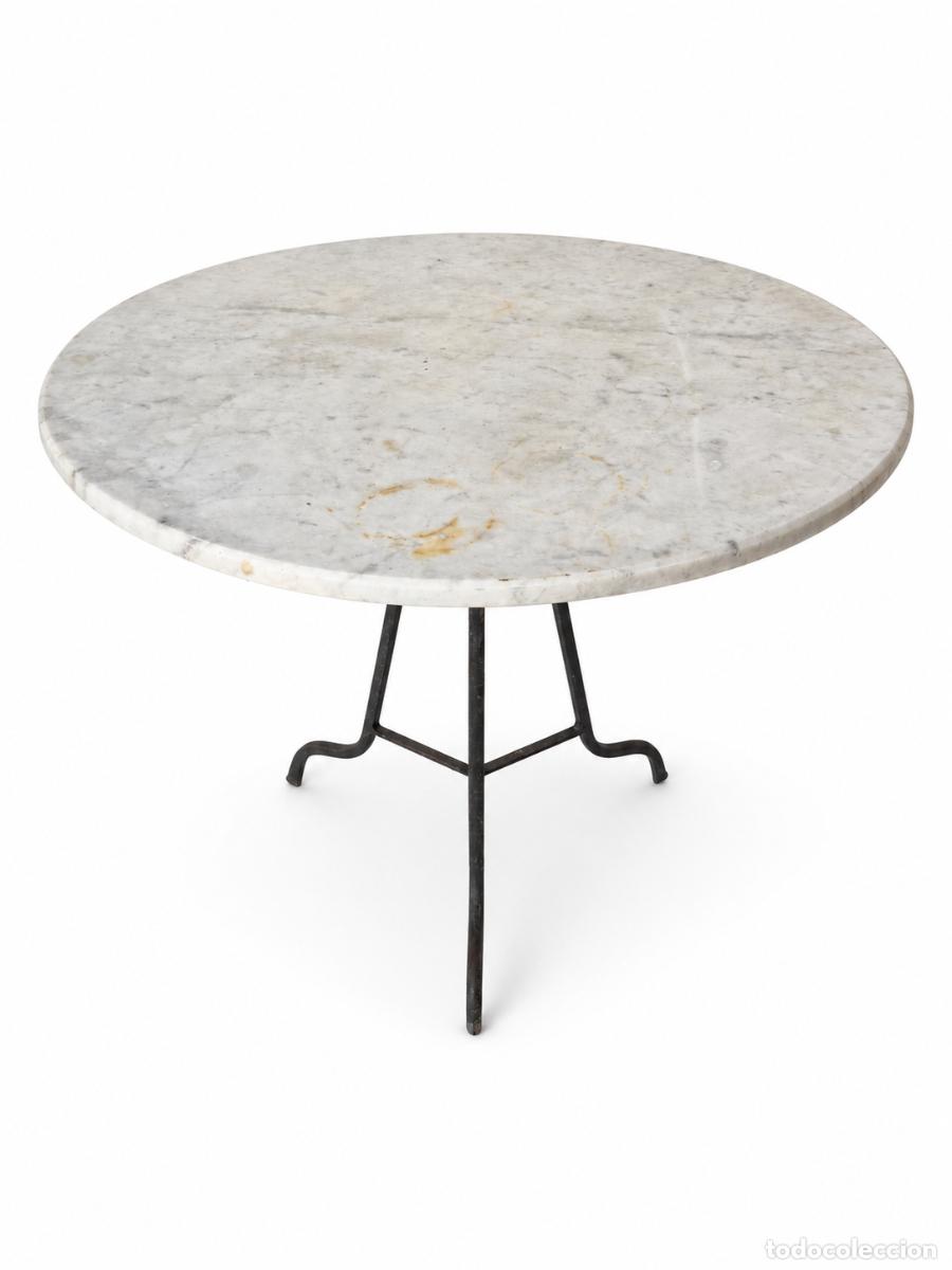 Antiquit&auml;ten: Mesa de Caf&eacute;, Bar, Bistr&oacute; Franc&eacute;s - Velador, Pie de Hierro - Sobre M&aacute;rmol - A&ntilde;os 40-50