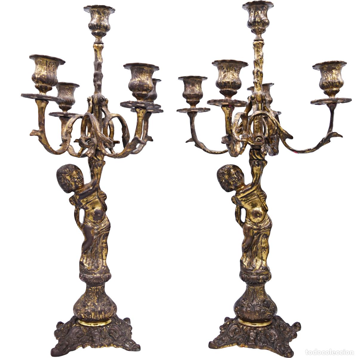 Antig&uuml;edades: Candelabros de bronce de estilo Neocl&aacute;sico - &Aacute;ngeles (putti)