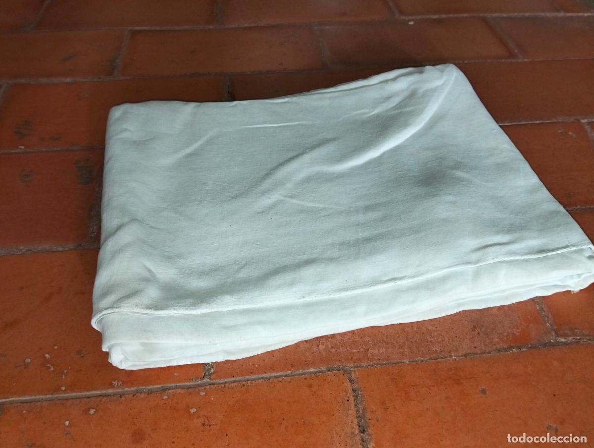 Antig&uuml;edades: Tela de lino blanca antigua hilo antiguo natural ropa arreglos costura modelaje s&aacute;bana 233 x 214 cm