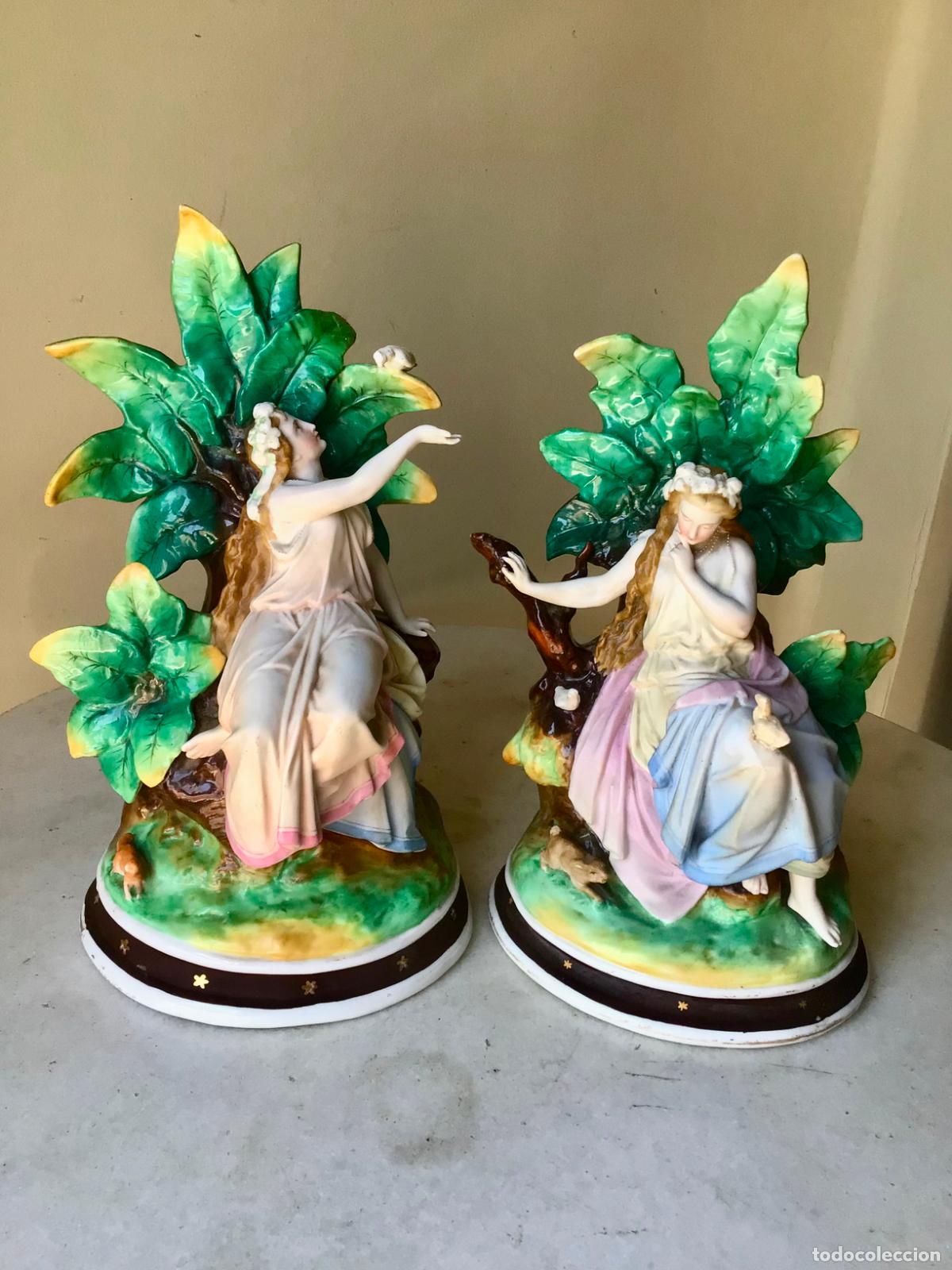 Antig&uuml;edades: ANTIGUA PAREJA DE PORCELANAS FRANCESAS , FINAL SIGLO XIX