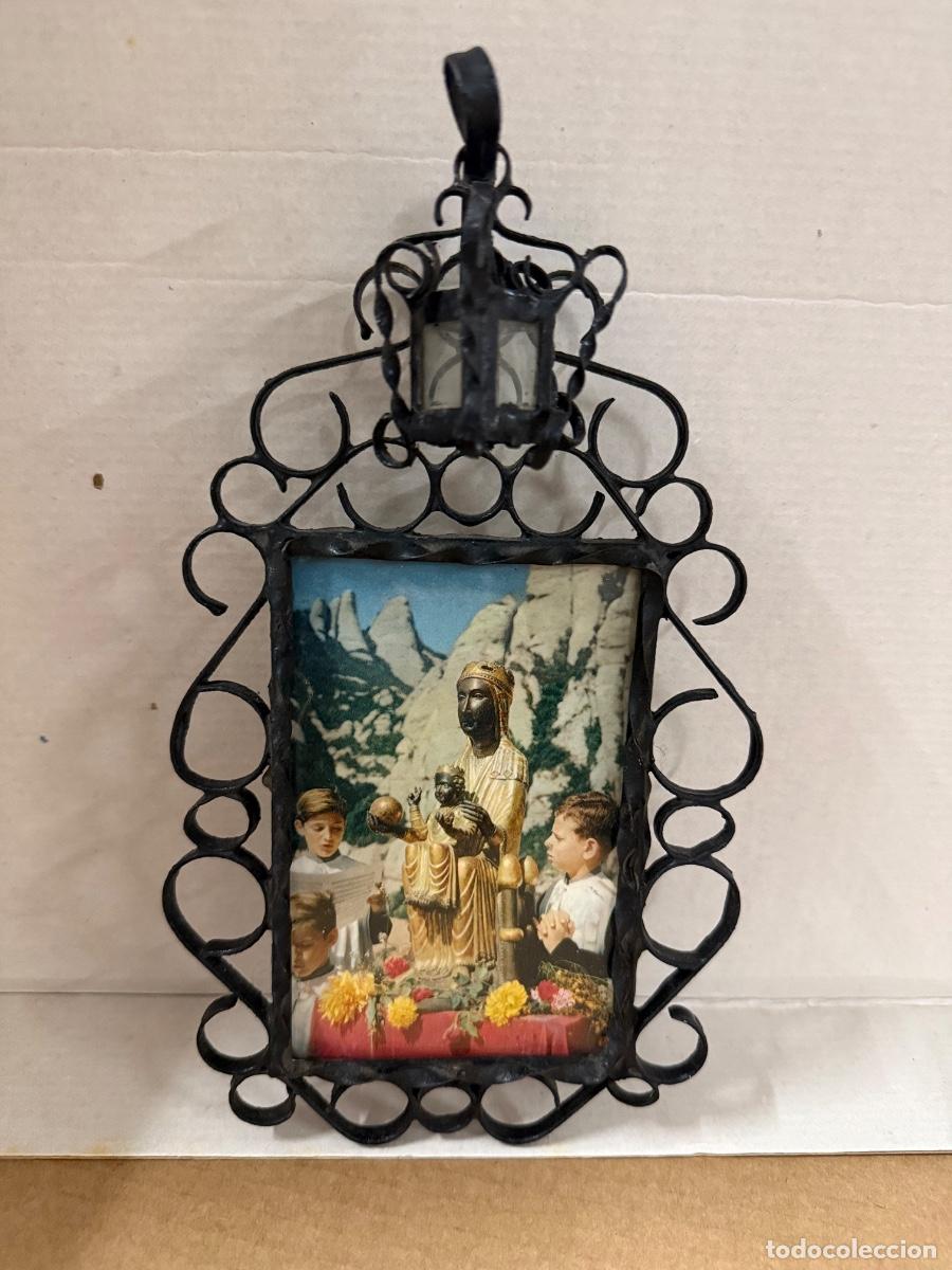 Antig&uuml;edades: Precioso marco de forja con farolillo de la Verge de Montserrat. Morenet. Virgen Monserrat. 25x15cms
