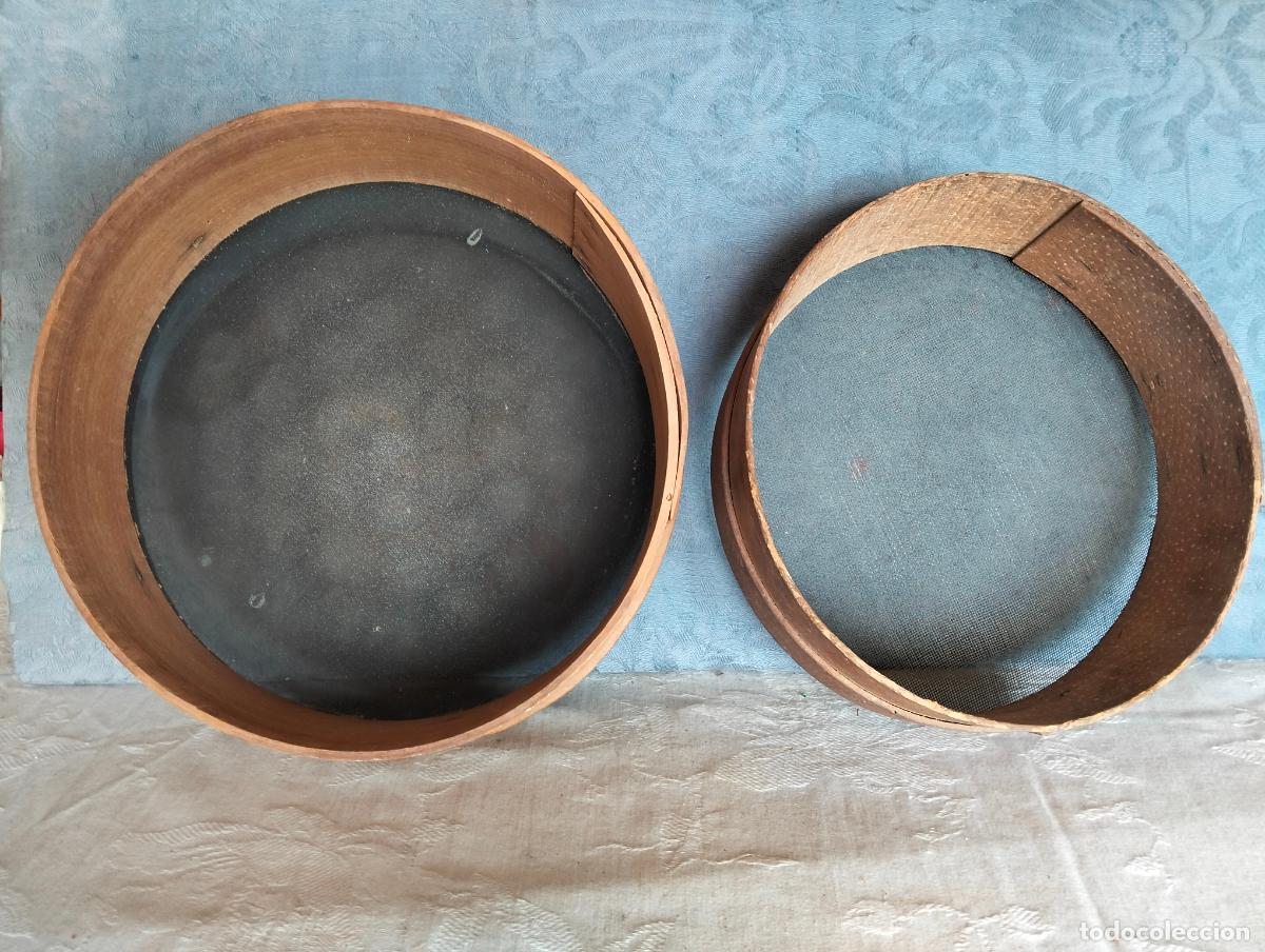 Antig&uuml;edades: 2 tamices antiguos cedazos cribas de madera y hierro rejilla para harina muy fina a&ntilde;os 50