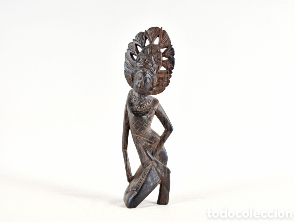 Antig&uuml;edades: Estatueta Vintage Bali &ndash; Dan&ccedil;arina Legong em Madeira Entalhada &ndash; Art D&eacute;co