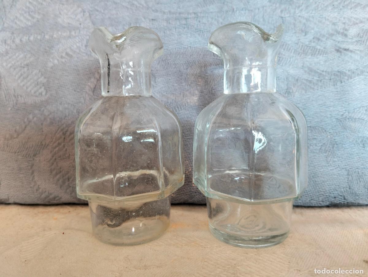 Antiques: Pareja de botes aceiteras vinagreras de cristal transparente para recambio repuesto sin tap&oacute;n