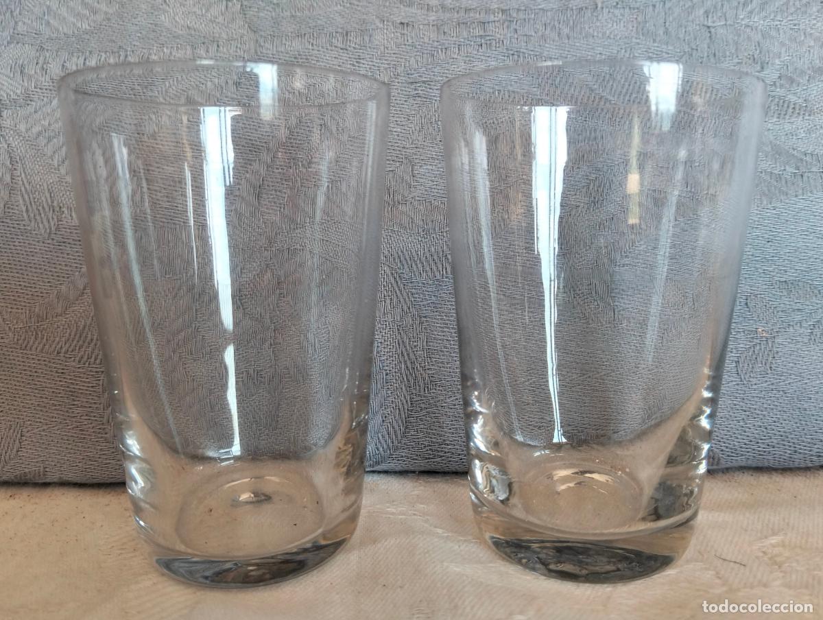 Antiques: Pareja de vasos antiguos de cristal transparente soplados a mano peque&ntilde;os 8 cm