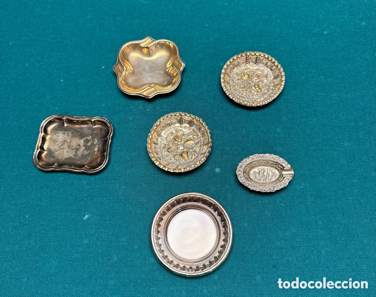 Antig&uuml;edades: Lote de 6 Platitos Ceniceros y Bandejas Vintage - Alpaca - Mediados S. XX
