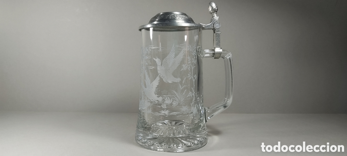 Antig&uuml;edades: MARAVILLOSO TANKARD ALEM&Aacute;N EN CRISTAL GRABADO AL GILLOCH&Eacute;