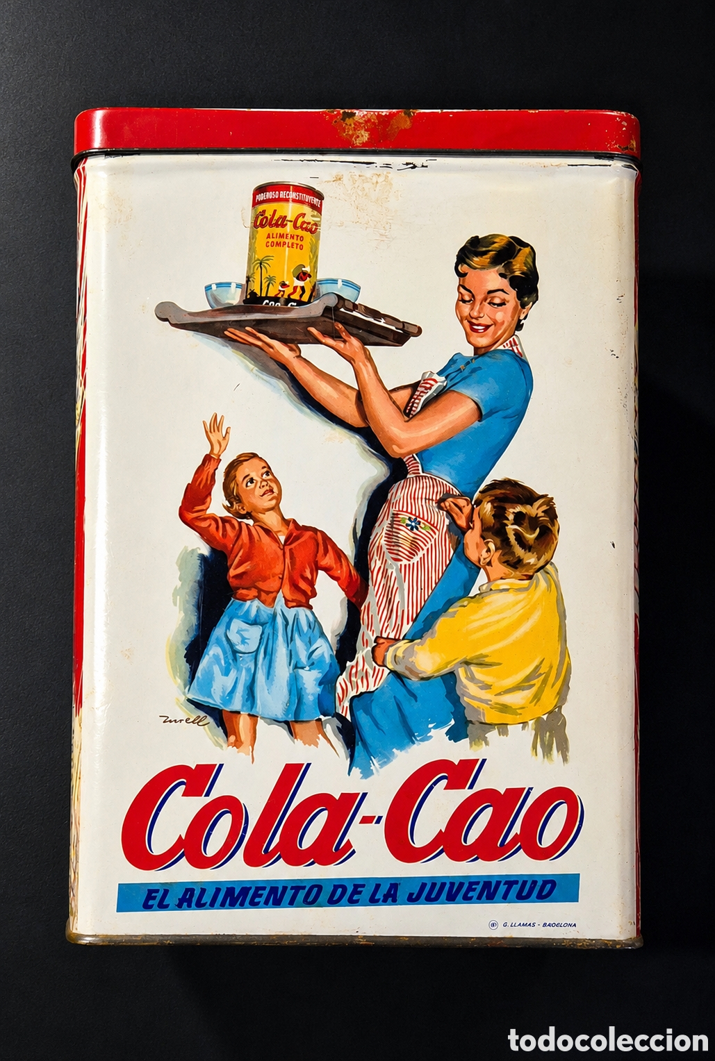 Antig&uuml;edades: Caja met&aacute;lica vintage Cola-Cao original dise&ntilde;o espigas Nutrexpa con tapa