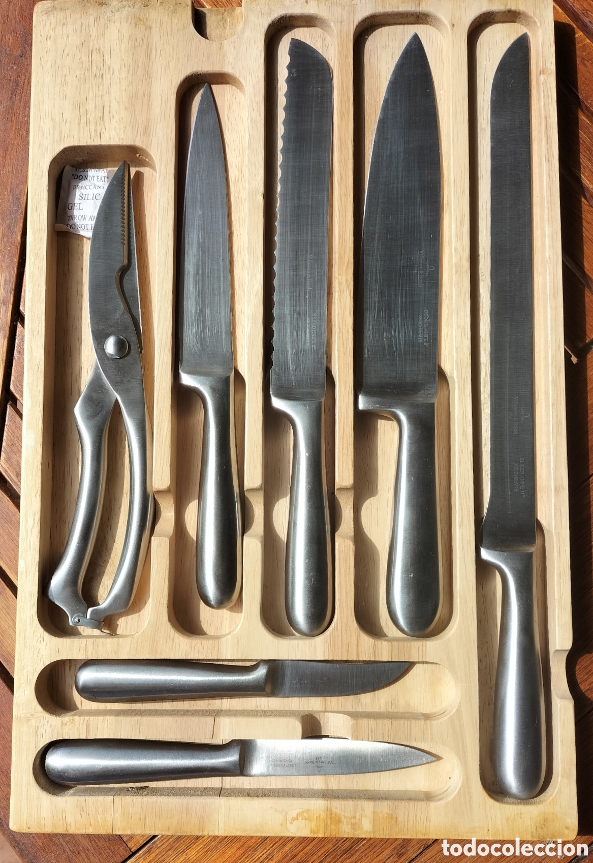 Antig&uuml;edades: Villeroy&Boch 6cuchillos+tijeras+tabla Gourmet Basics