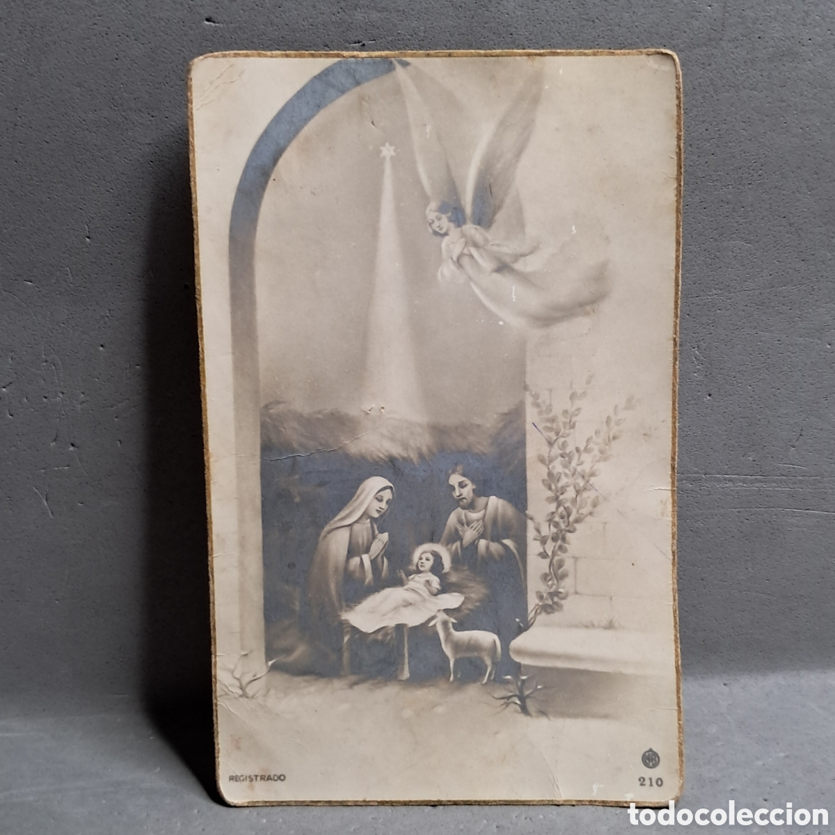 Antiguidades: Antigua estampa, Felicitaci&oacute;n Navide&ntilde;a, Nacimiento en el portal de Bel&eacute;n. A&ntilde;o 1946