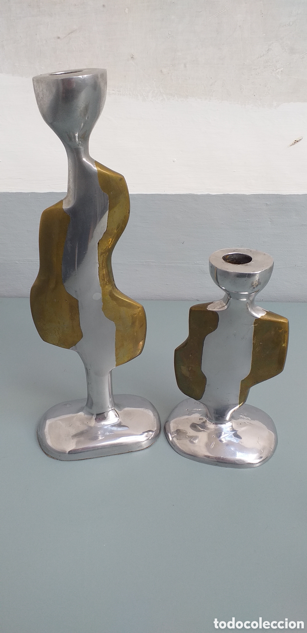 Antig&uuml;edades: Pareja de candelabros David Marshall. Brutalismo