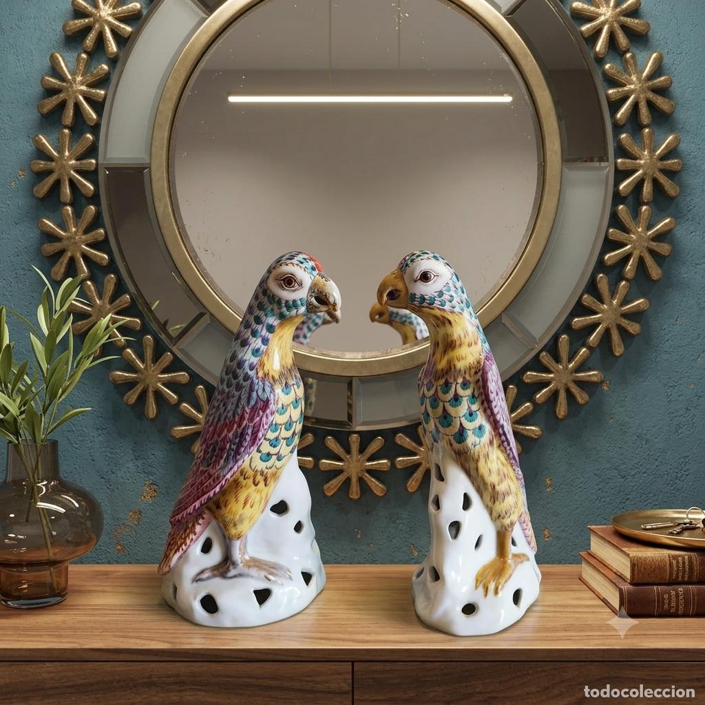 Antig&uuml;edades: Pareja Figuras Porcelana p&aacute;jaros marca Sureda Descatalogada