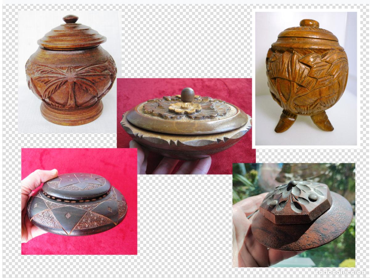 Antiguidades: COLECCI&Oacute;N DE 5 CAJAS BOMBONERAS DE MADERA ARTESANAL EN BUEN ESTADO