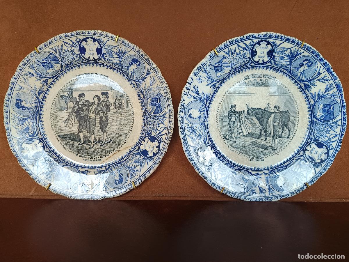 Antig&uuml;edades: 2 PLATOS CERAMICA FRANCESA SELLADOS J.VIEILLARD BOURDEAUX SIGLO XIX, ESCENAS TAURINAS, TAUROMAQUIA