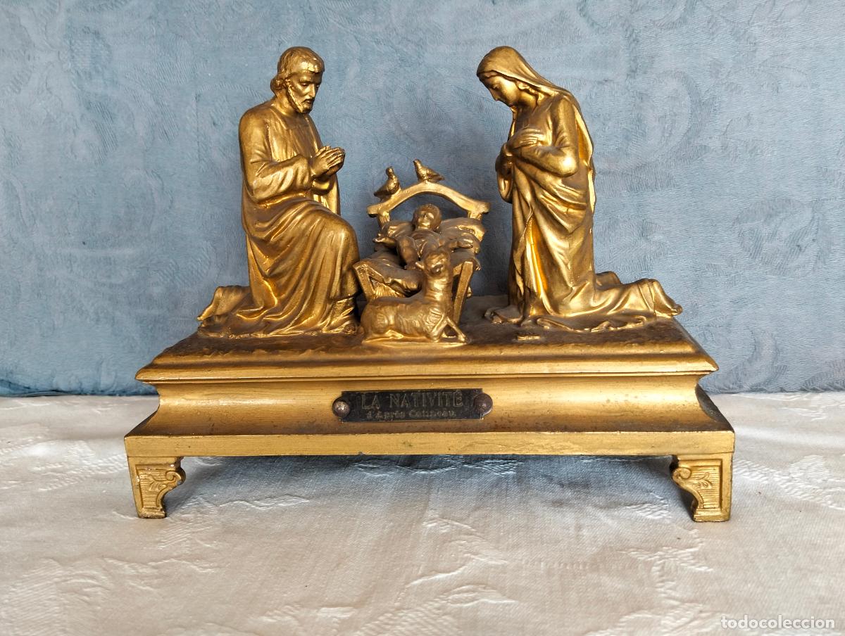 Antiguidades: Figura decorativa escultura de la natividad La Nativit&eacute; color dorado de plomo de los a&ntilde;os 30-40