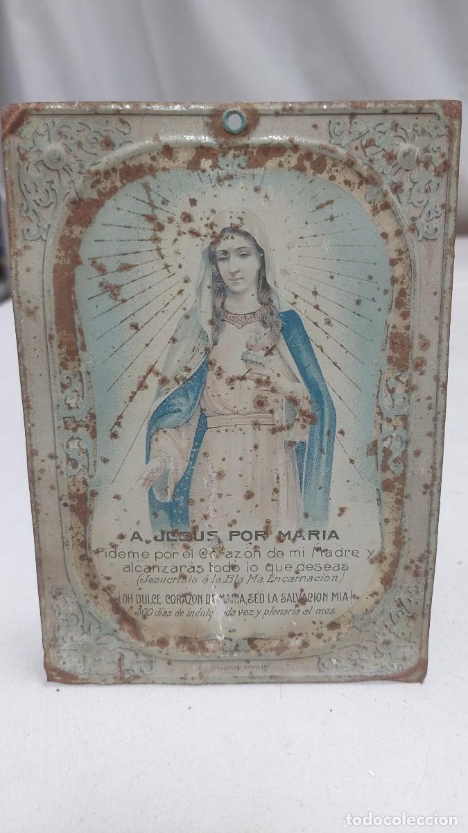 Antig&uuml;edades: Placa puerta esmaltada Sagrado Corazon Maria - Foto 1