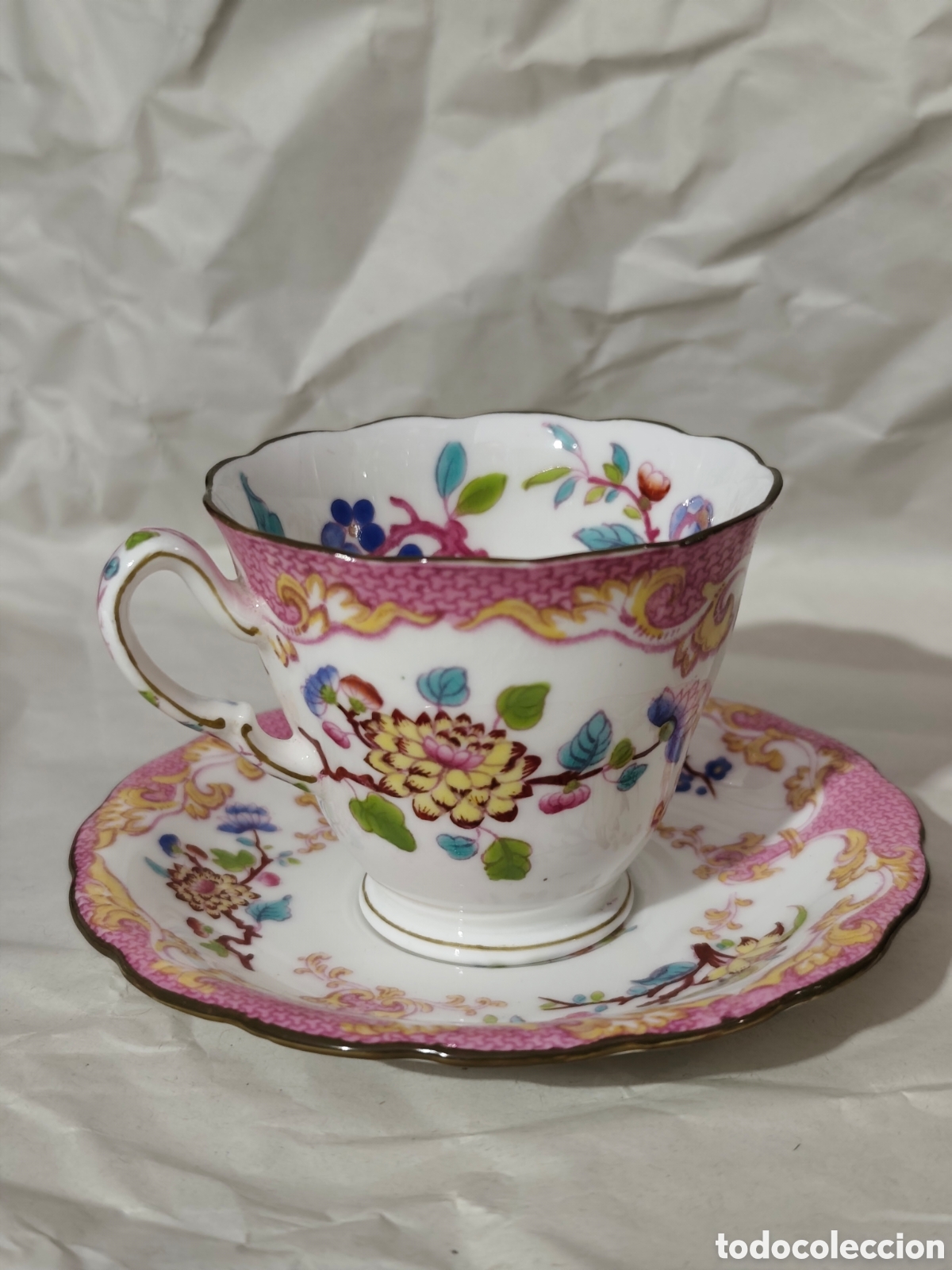 Antig&uuml;edades: Taza m&aacute;s plato en porcelana antigua, posiblemente Mintons