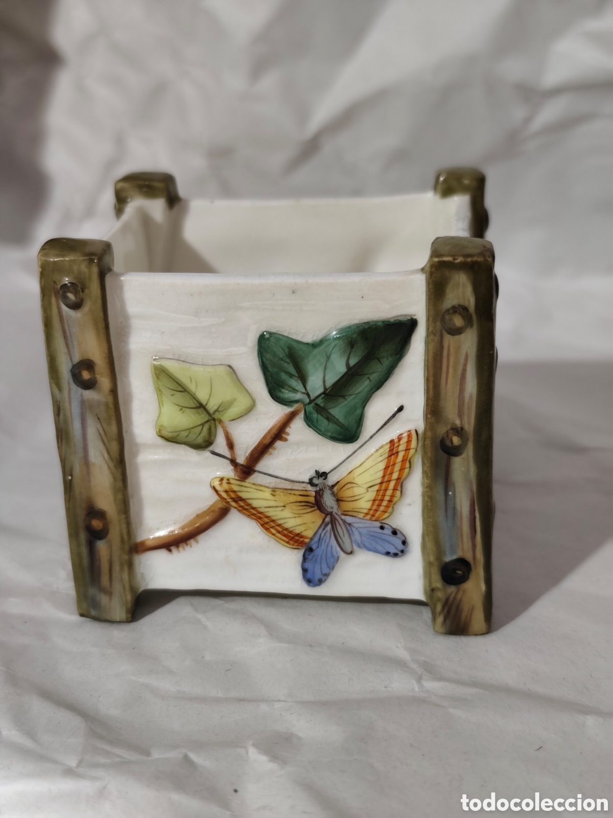 Antig&uuml;edades: Macetero miniatura porcelana antigua, posiblemente Royal Worcester