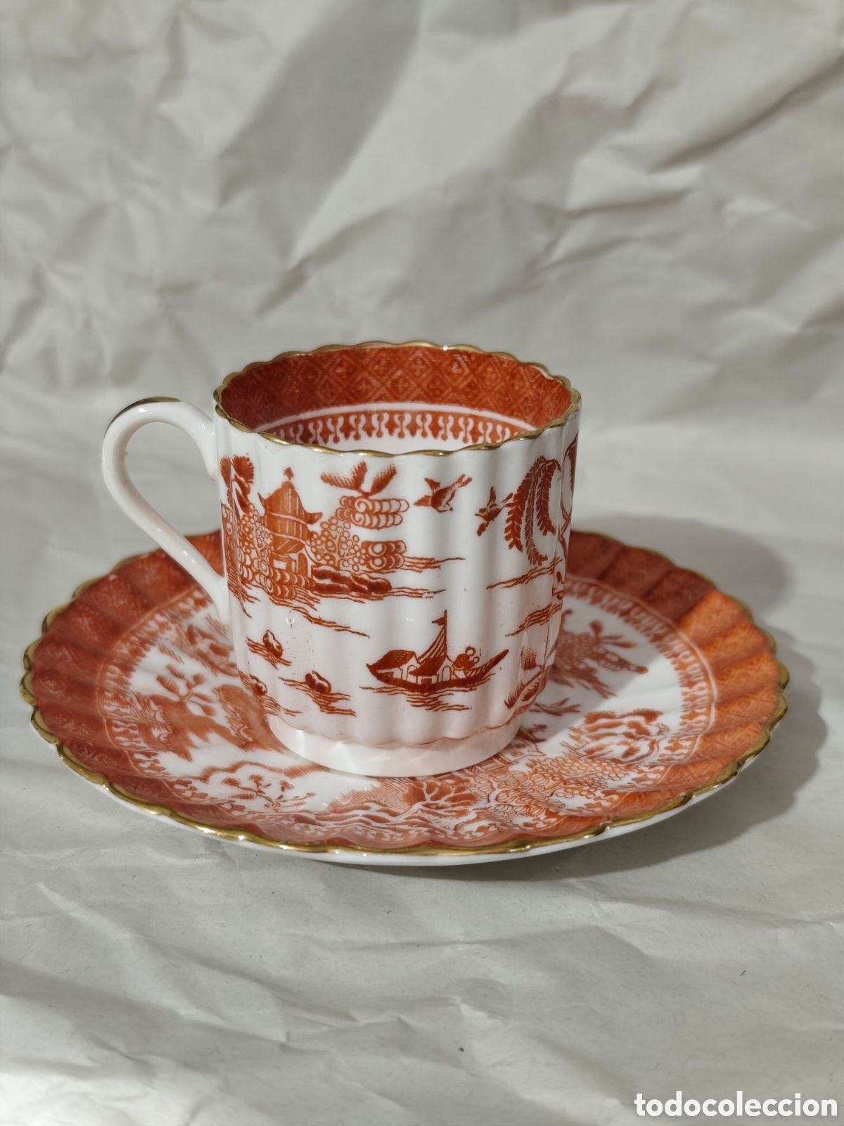 Antig&uuml;edades: Taza m&aacute;s plato de porcelana antigua, posiblemente Copeland Spode