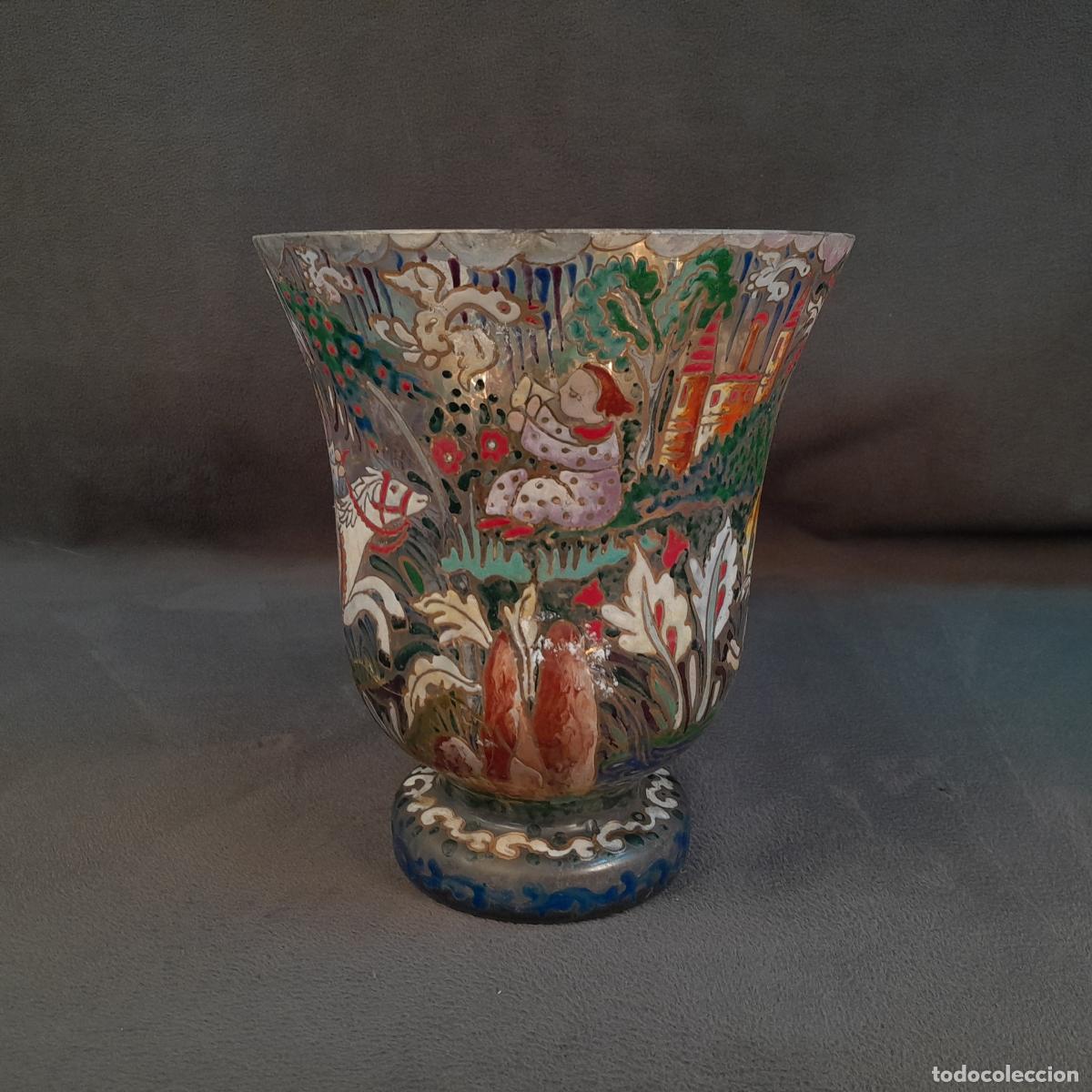 Antig&uuml;edades: JARR&Oacute;N DE CRISTAL CON ESMLATES DE GI&Eacute;S CIRERA FIRMADO. SIGLO XX