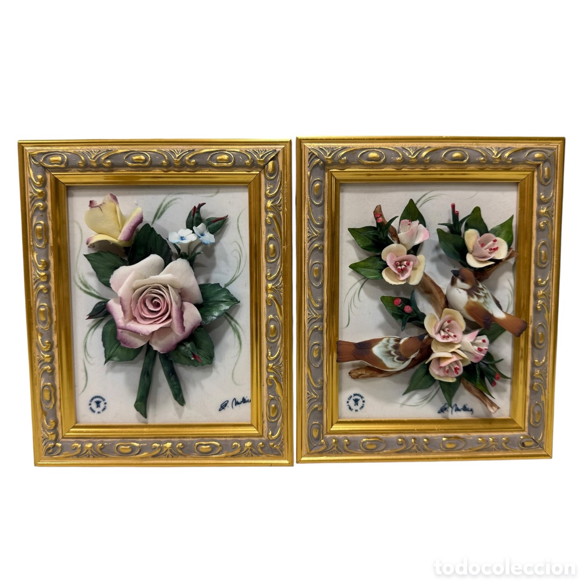 Antig&uuml;edades: CAPODIMONTE. Pareja de cuadros de porcelana Capodimonte Italiana de Carlo Mollica