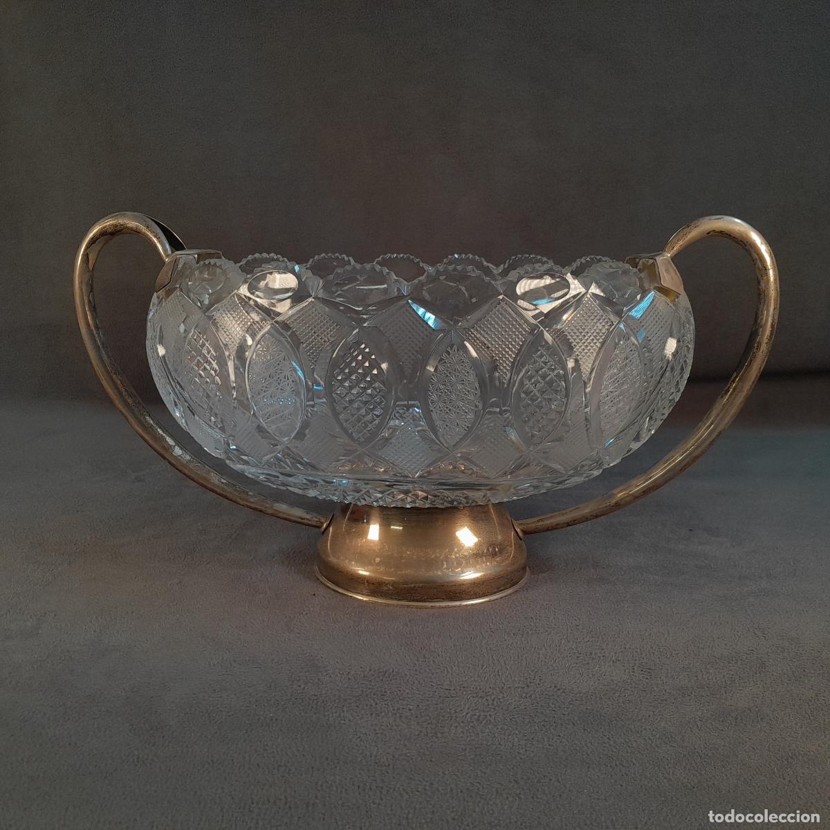 Antiques: CENTRO DE MESA DE CRISTAL TALLADO Y PLATA. SIGLO XX