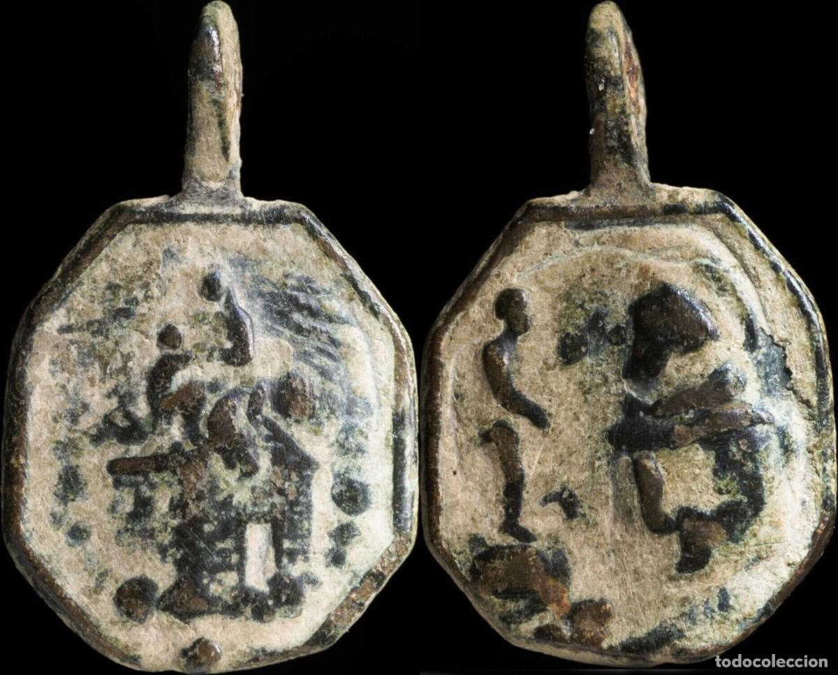 Antiguidades: Medalla siglos XVI-XVII, S. Antonio Padua /Traslacion S. Casa Loreto- 24x15 mm