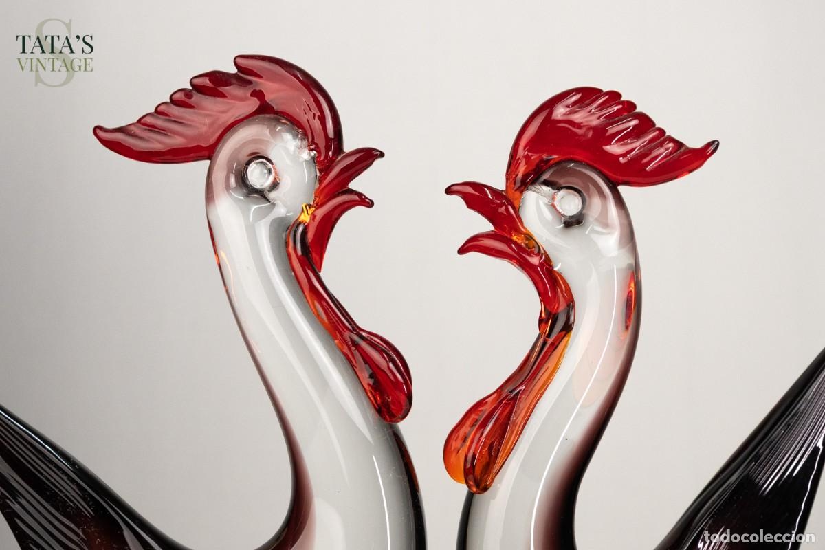 Antig&uuml;edades: Gallos Cristal de Murano Sommerso - Vetreria Artistica Maestri Vetrai - A&ntilde;os 60 - DOBLE ETIQUETA
