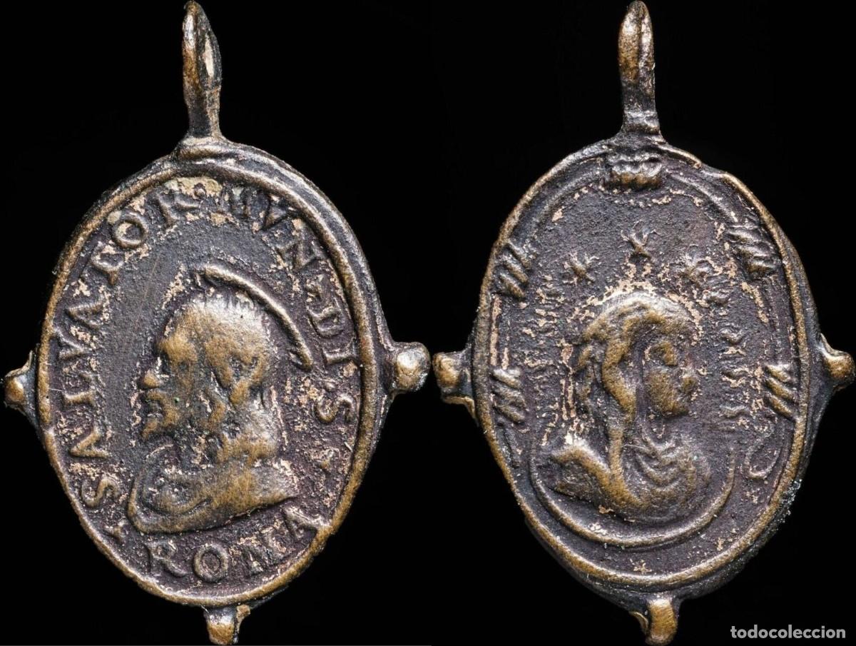 Antiques: Medalla Religiosa siglos XVI-XVII, Salvator Mundis - 27x18 mm.