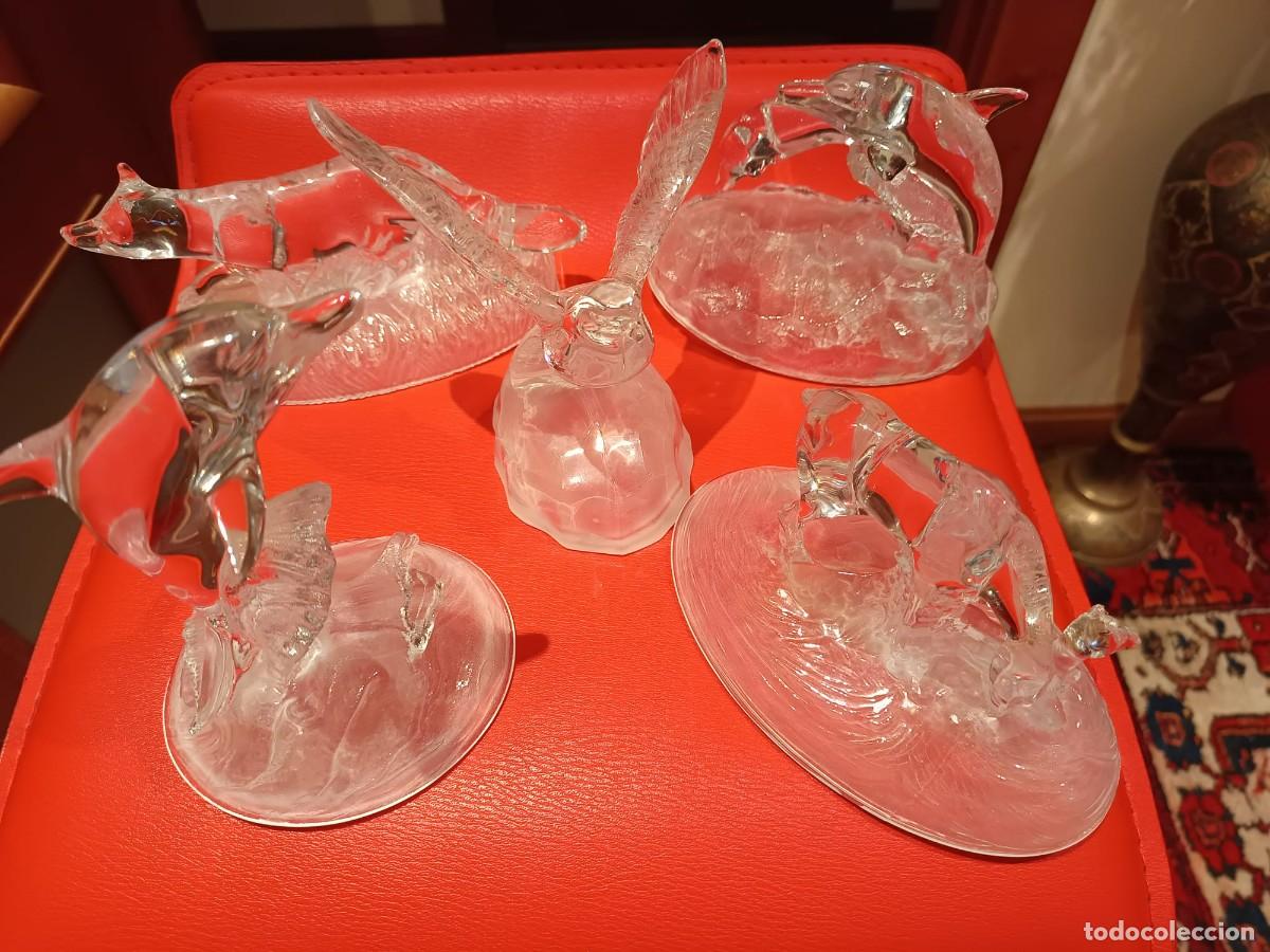 Antiques: 5 piezas de cristal d,arques. figuras animales