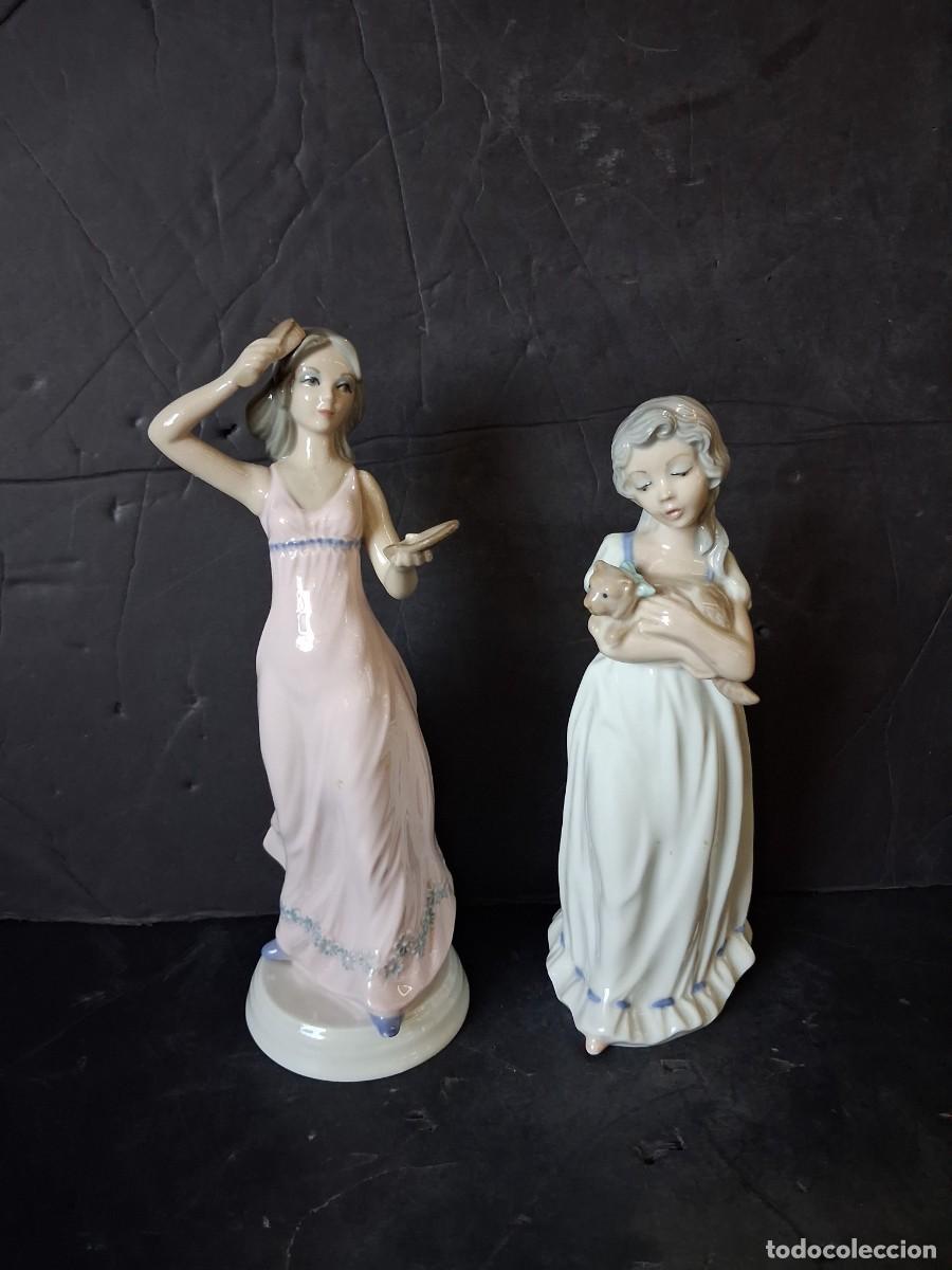 Antig&uuml;edades: Lote de 2 figuras de porcelana espa&ntilde;ola marca Tengra Valencia