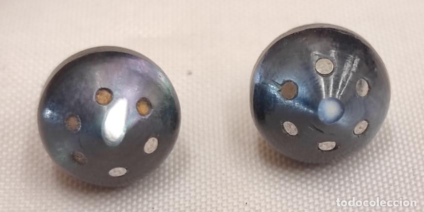 Antiques: JUEGO DE 2 BOTONES ANTIGUOS DE AZABACHE CON METAL O SIM., SIGLO XIX, MUY BONITOS, 10 MM