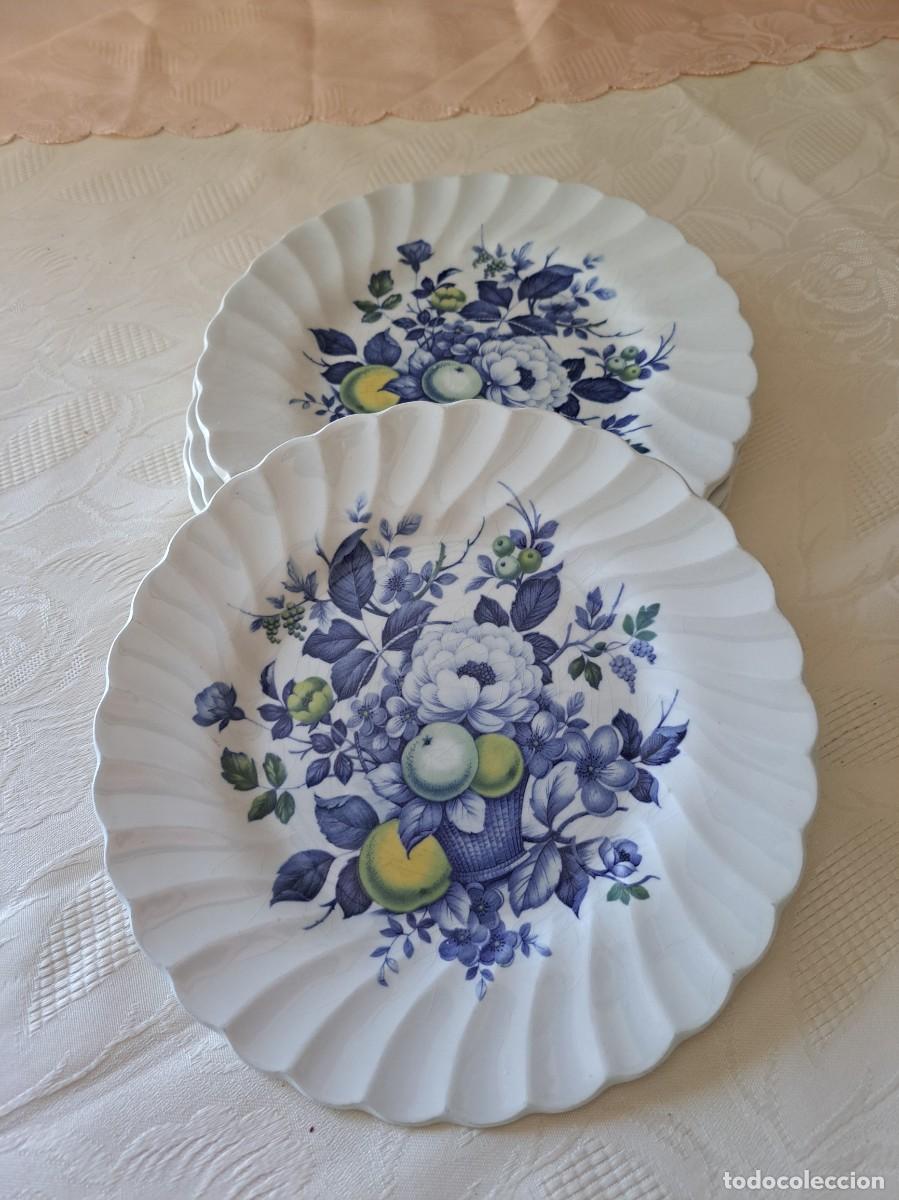 Antig&uuml;edades: Lote de 4 platos de postre de porcelana MYOTT CLAREMONT made in England.