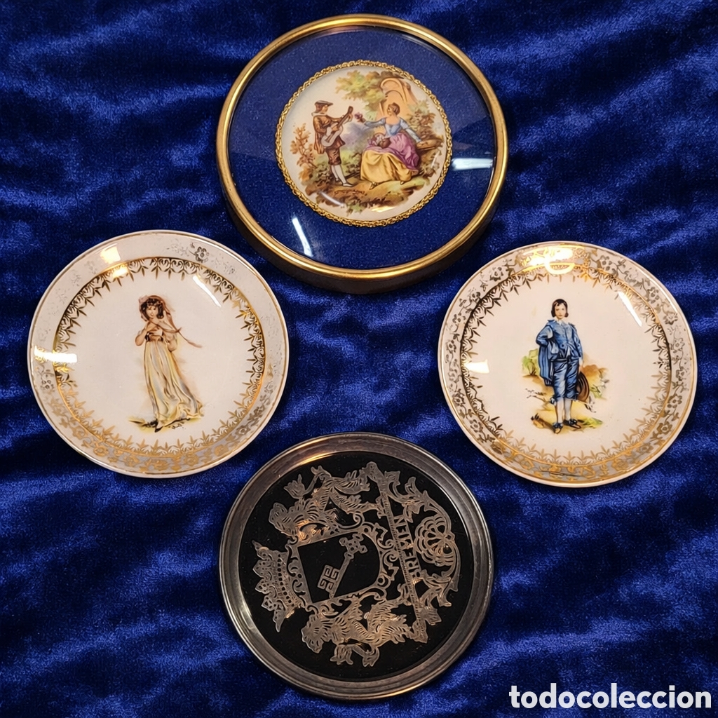 Antig&uuml;edades: Conjunto de tres platitos y un marco
