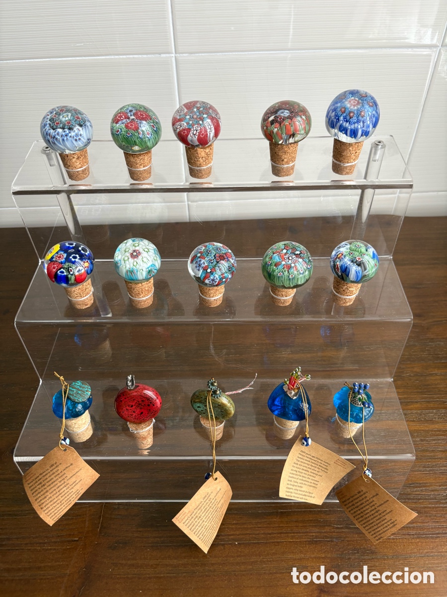 Antig&uuml;edades: Lote de 15 tapones de botella en cristal art&iacute;stico tipo Murano &ndash; Millefiori y vidrio soplado