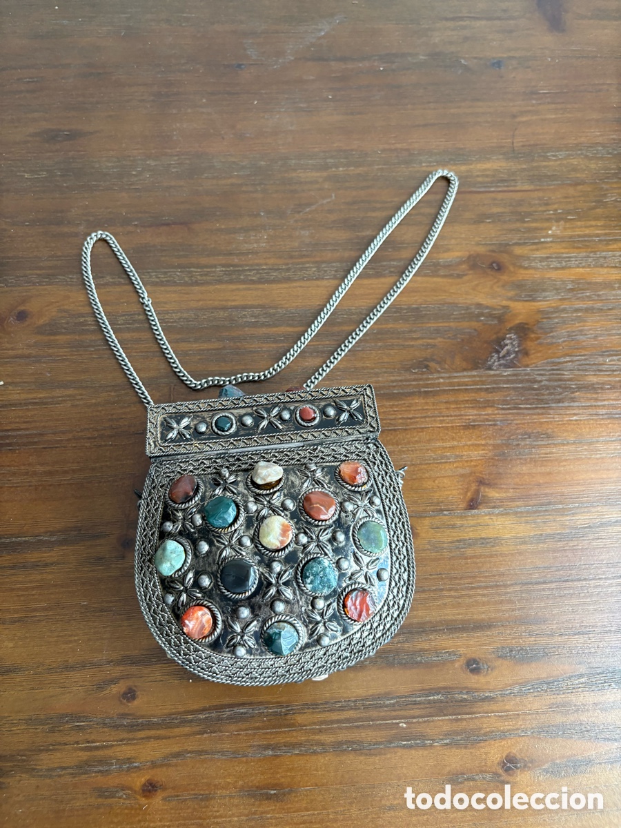 Antig&uuml;edades: Antiguo bolso de mano en filigrana met&aacute;lica con piedras semipreciosas &ndash; Estilo afgano / turcomano